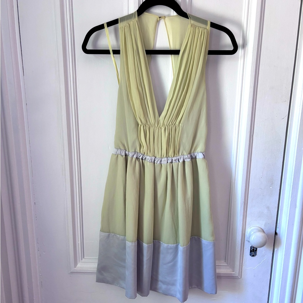 Bcbgeneration Dress Sleeveless Lime Green/Silver Chiffon Pickets Lined Zip Size2